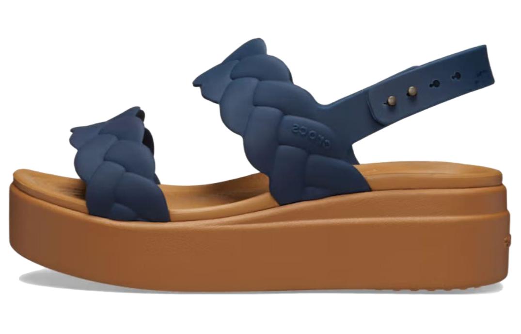 Женские босоножки на танкетке Crocs Brooklyn Woven Сине-коричневые 209977-410 38-39
