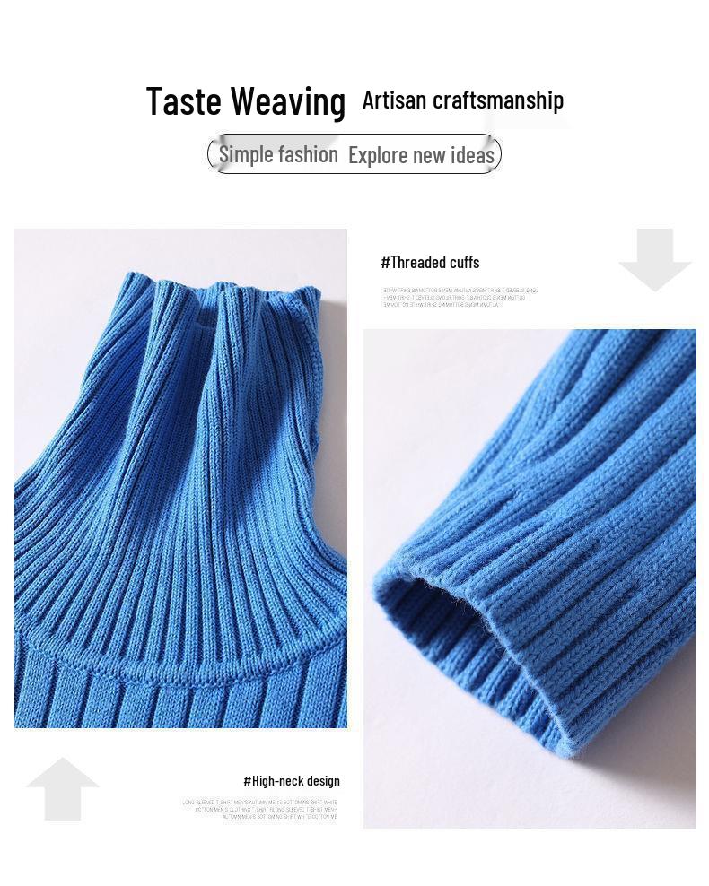 Herren Slim Fit Strickfleece-Pullover mit langem Umlegekragen