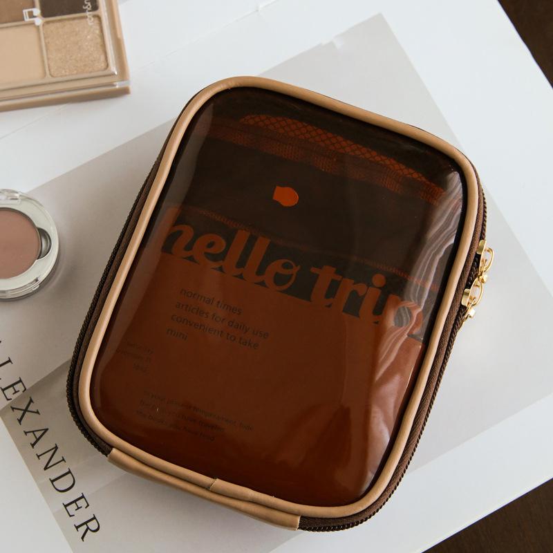 

Pvc Transparent Travel Cosmetic Bag Portable Mini Waterproof Cosmetic Lipstick Bag Large Opening With Zip Outdoor Clutch Bag кавовий