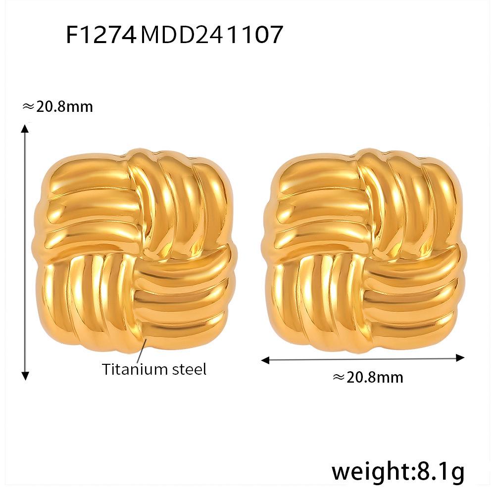 Qiong Yao European & American Style Gold-Plated Stainless Steel Stripe Texture Square Earrings