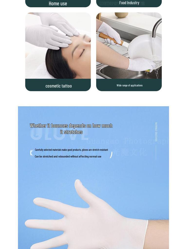 Durable Thickened White Nitrile Gloves - Disposable, Food Grade, Industrial, Cleaning, Auto Repair Protective