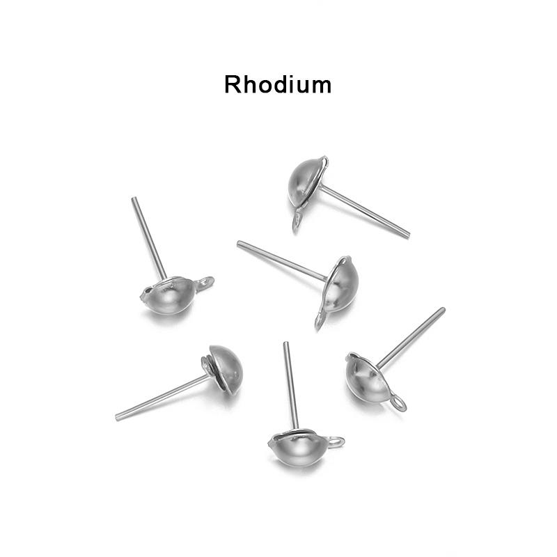 50Pcs 6mm 8mm Metal Half Ball Ear Studs Gold Color Bronze Rhodium Earring For For Women Charm Tragus Cartilage Piercing Jewelry
