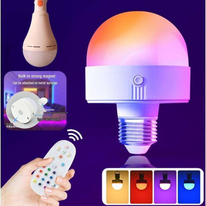 Rechargeable E27 Wireless Wall/Table Lamp with RGB & Three-Color Bulb, Remote & Touch Control