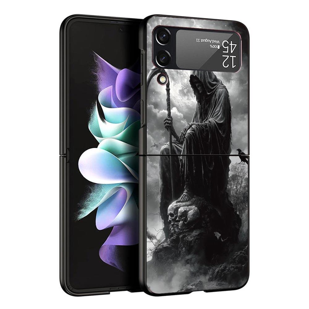Death Grim Reaper Skull Scythe Black Phone Case For Samsung ZFlip7 ZFlip6 ZFlip5 ZFlip4 ZFlip3 5G Hard Protective Galaxy Z Flip