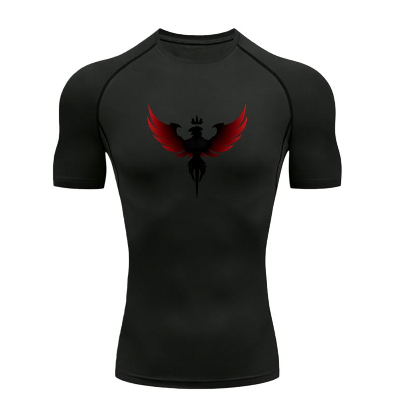 Black Phoenix with Red Wings Men's Sports T-shirt Training Fitness Compression Workout T-Shirt Rashgard Tops T-Shirt