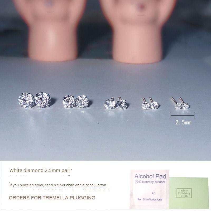 

925 Sterling Silver Men Women Mini Rhinestone Simple Stud Earrings White Diamond 2.5mm One Pair (Mini)