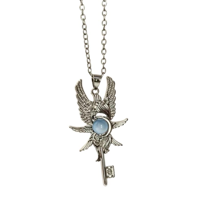 Collier Pendentif Clé Aile d'Ange pour Femmes avec Chaîne Réglable, Bijoux Mode Vintage pour le Port Quotidien et le Style d'Occasion