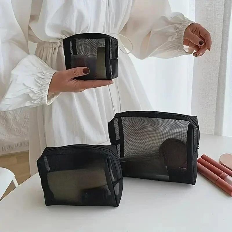 1/3pcs Mesh Clear Cosmetic Bags Small Large Black Makeup Bag Portable Travel Toiletry Organizer Case Lipstick Storage Pouch