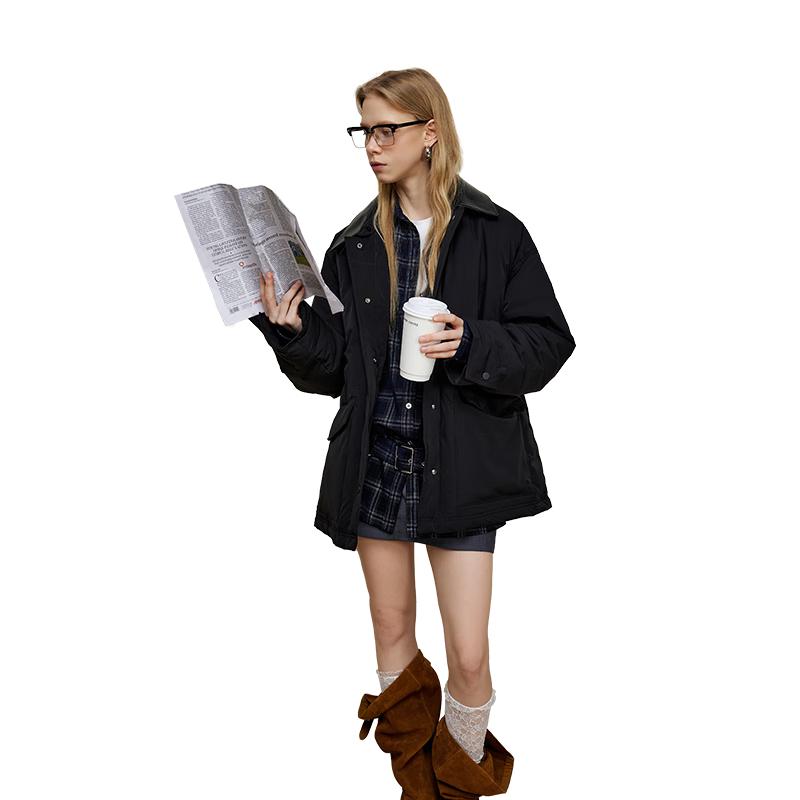 

GREEN BELT Women s PU Collar Spliced Down Jacket L