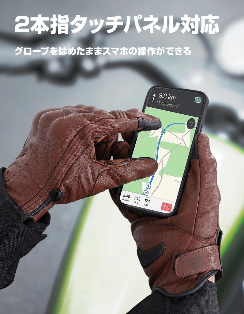 KEMIMOTO Motorcycle Gloves, Sheep Leather Gloves, Water Repellent, Smartphone Compatible,