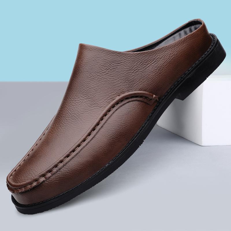 Summer White Open Back Casual Shoes Mules Men Backless Loafers Slippers Half Shoes Slip On Semi Drag Flats Man Slides Sandals