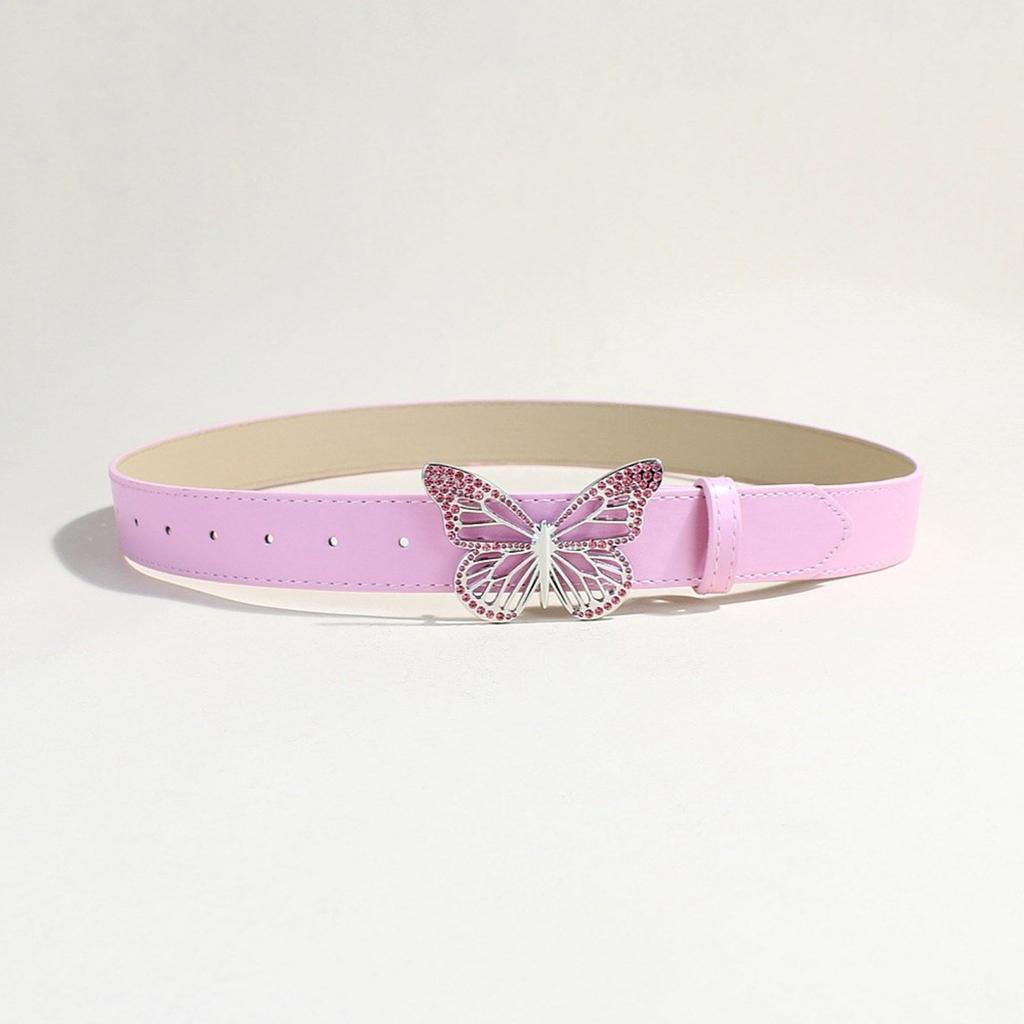 Elegant PU Leather Waist Belt Waist Ornament Decorative Sash Feature Rhinestone Butterfly Buckle for Fashion Women