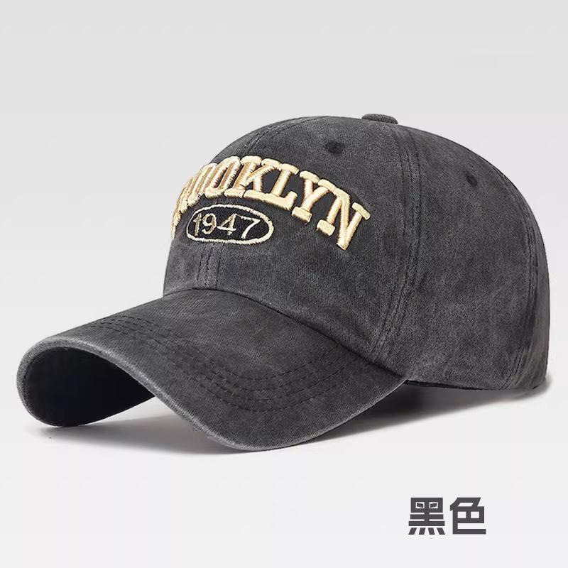 New Embroidered Letter Baseball Cap Big Head Circumference Washed Sun Protection Visor Couple Fashion Versatile Cap