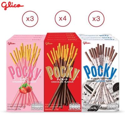 Glico Pocky Happiness Combo Set A, Keksstangen mit Schokolade, Erdbeere, Keksen und Sahne überzogen, insgesamt 10 Stück – Thai-Snack