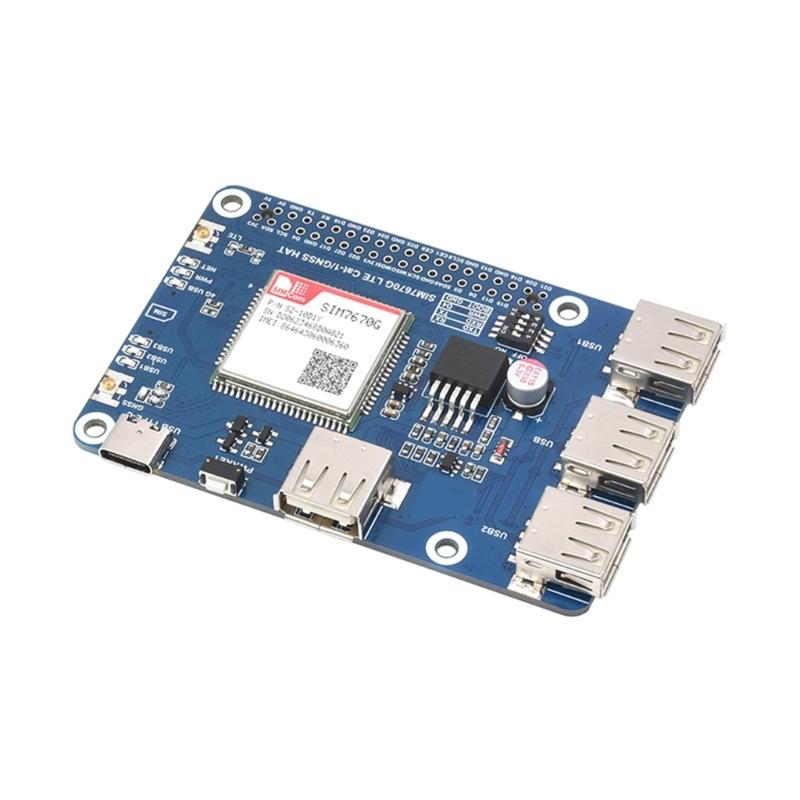 Cat-1/GNSS HAT for RPi 5 Series Base On SIM7670G Module Global Multiple Bands 4G T-1 GNSS Positioning 3X USB2.0