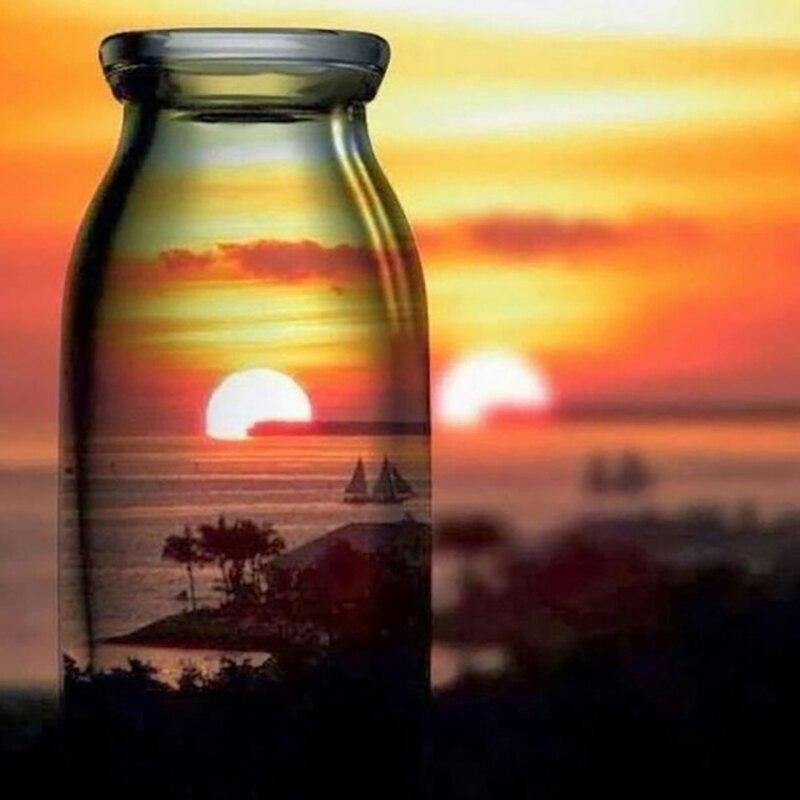 5D DIY Diamond Painting Sunset Bottle View Diamond Embroidery  Cross Stitch Full Round Drill Manual Art Home Decor Gift