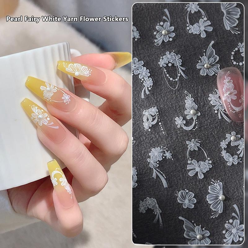 Naklejka 3D na paznokcie z białym kokardką i kwiatem, ultracienka, samoprzylepna, suwak, letnia naklejka do zdobienia paznokci, dekoracja, akcesorium do DIY manicure