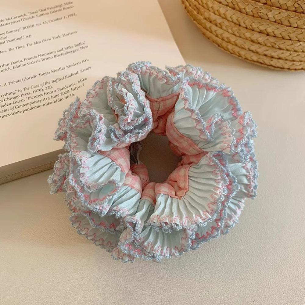 Multilayer Large Lace Hair Tie Sweet Exaggerated Hair Ring Fashion Plaid Scrunchies Daily