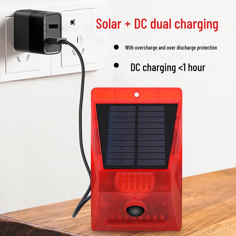 Bezdrátový alarm s pohybovým senzorem napájený solární energií se zvukem a světlem pro ochranu proti krádeži a odpuzování zvířat