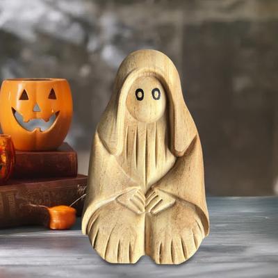 Halloween Ghost Sculpture Creepy Wood Carving Ghost Statue Figurine Table Sign Home Office Desktop Decoration Ornament