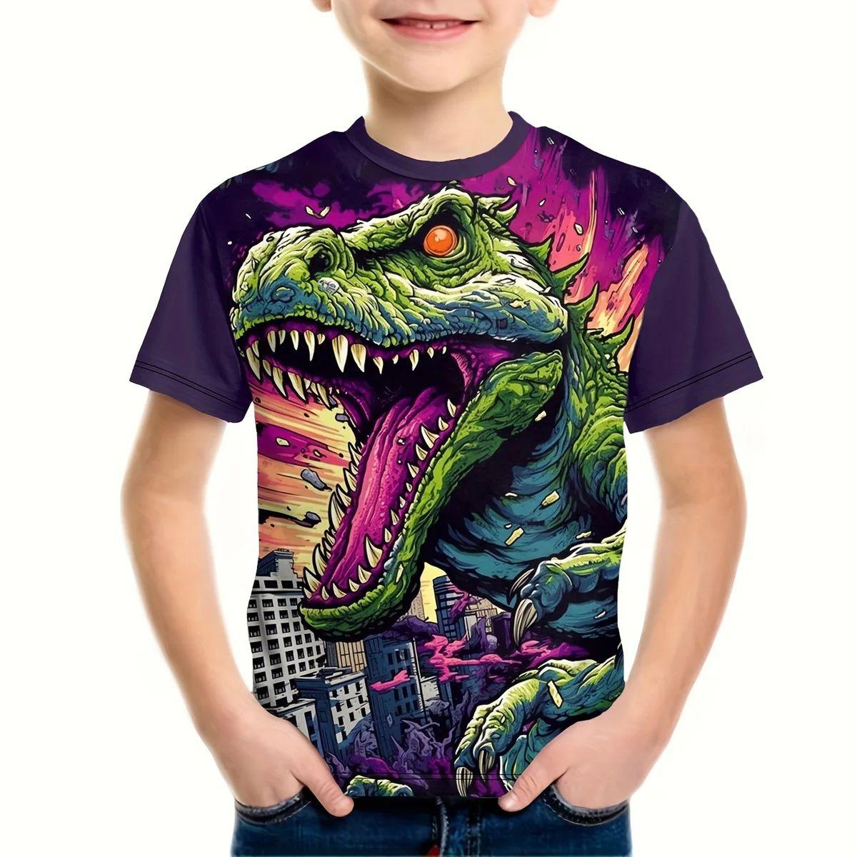 

Детская футболка с 3D-графикой дракона, детские топы, футболка с круглым вырезом, футболка с коротким рукавом и рисунком животных из мультфильмов, футболка для мальчика 160cm