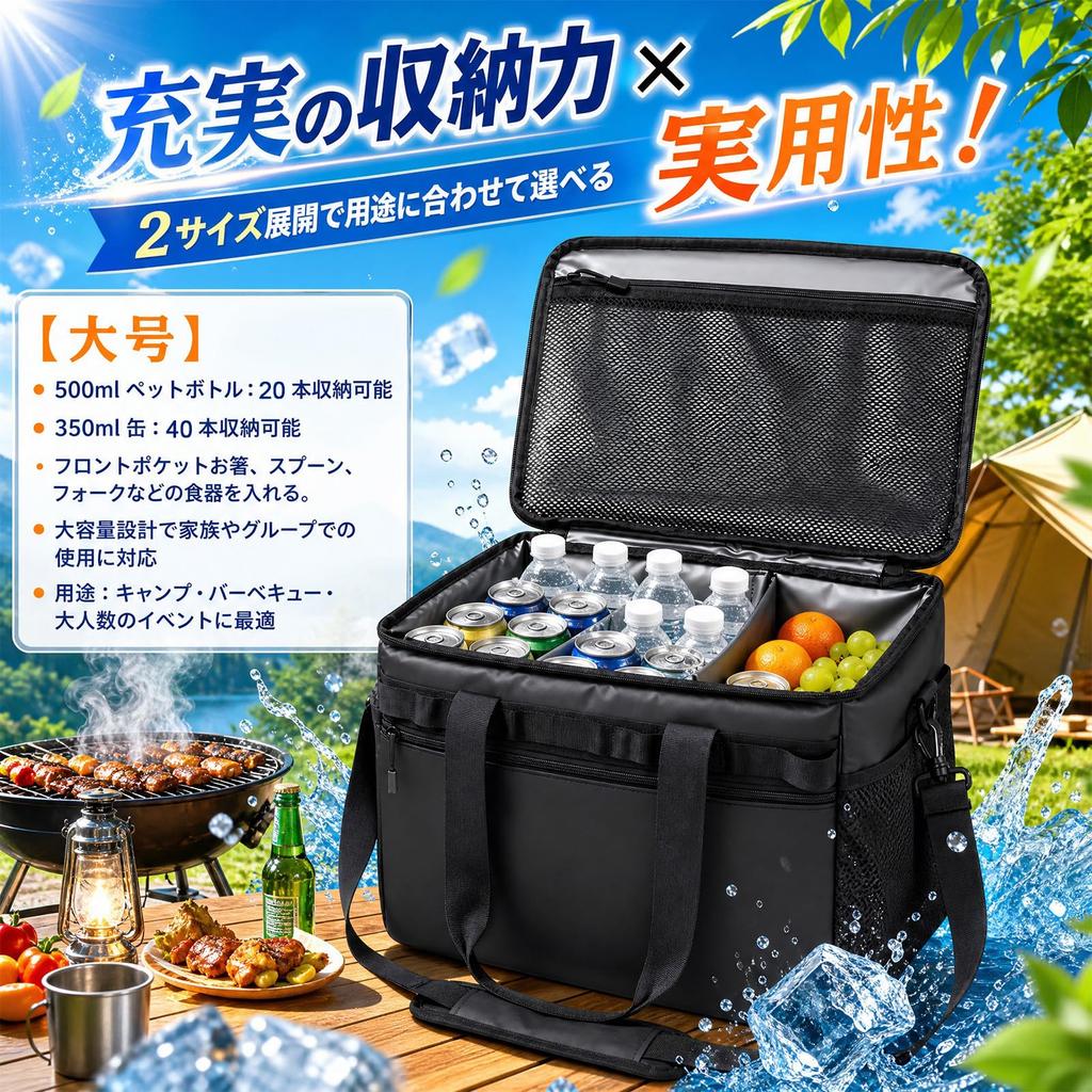 Large Capacity Foldable Cooler Keeps Food Cool or Shoulder with Black Bag, 5-Layer Construction, Insulated, Warm, Waterproof, Lightweight, Strap,