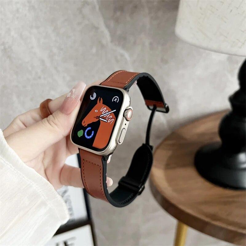Silicon+Leather Bands for Apple Watch Strap 40mm 41mm 42mm 44mm 45mm 49mm Magnetic Buckle Bracelet iWatch Ultra SE2 8 7 6 5 4 3
