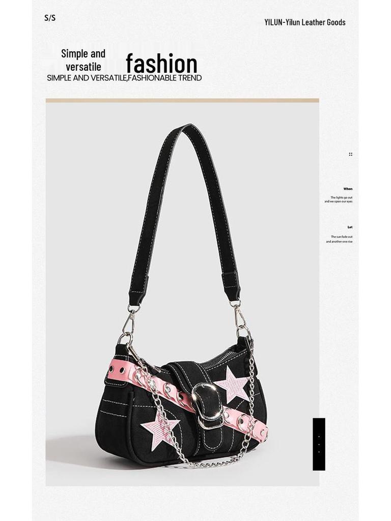 Y2K Trendy Jednoramenná Řetízková Bagetová Taška - Sladká & Pikantní Americký Styl Dámská Kabelka