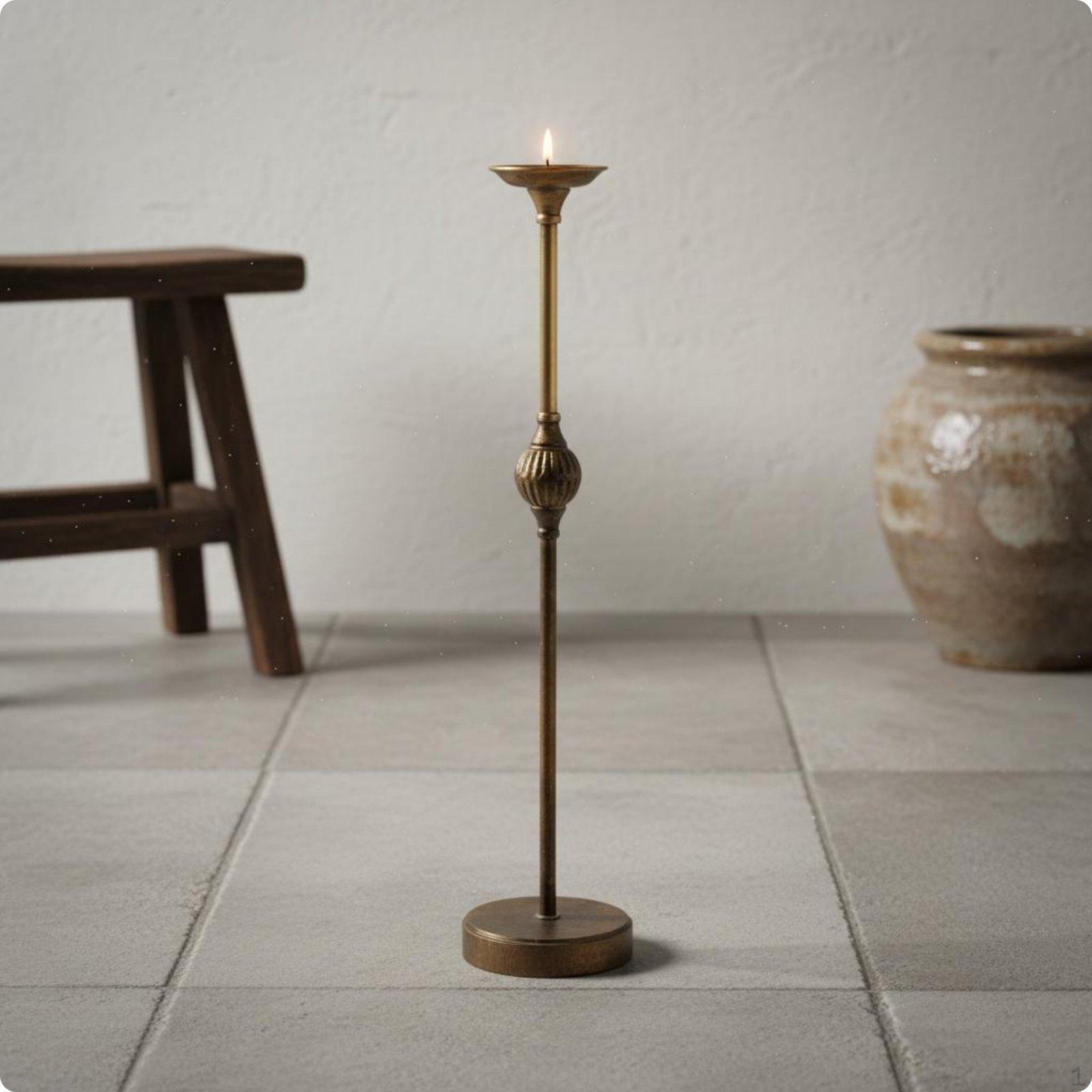 Metal Floor Candle Stand Rustic Finish
