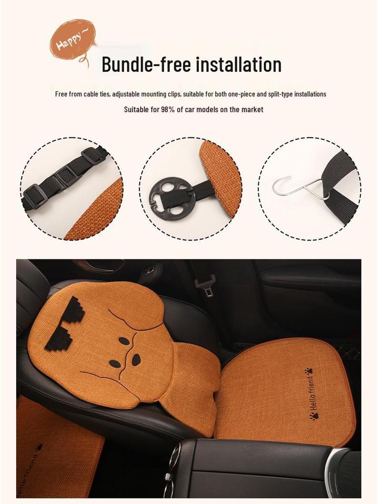 Puppy Cartoon Sunglasses Car Seat Cushion for Kia Models, All-Season Cotton Linen