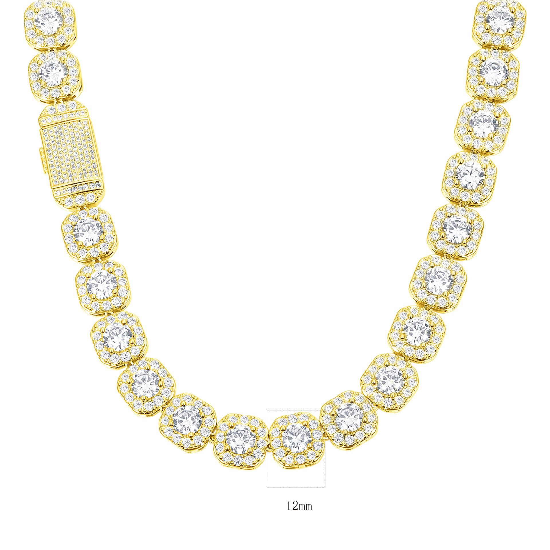 22646 Women's White/Gold A Exquisite 12Mm Cuban Necklace Rock Sugar Necklace Copper Inlaid Zircon Necklace Heavy Industry Design Hip Hop Europe And America
