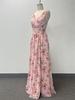 European & American Women’s Chiffon A-Line Evening Dress with Double V-Neck, Sleeveless Design, Slit, and Elastic Waist.
