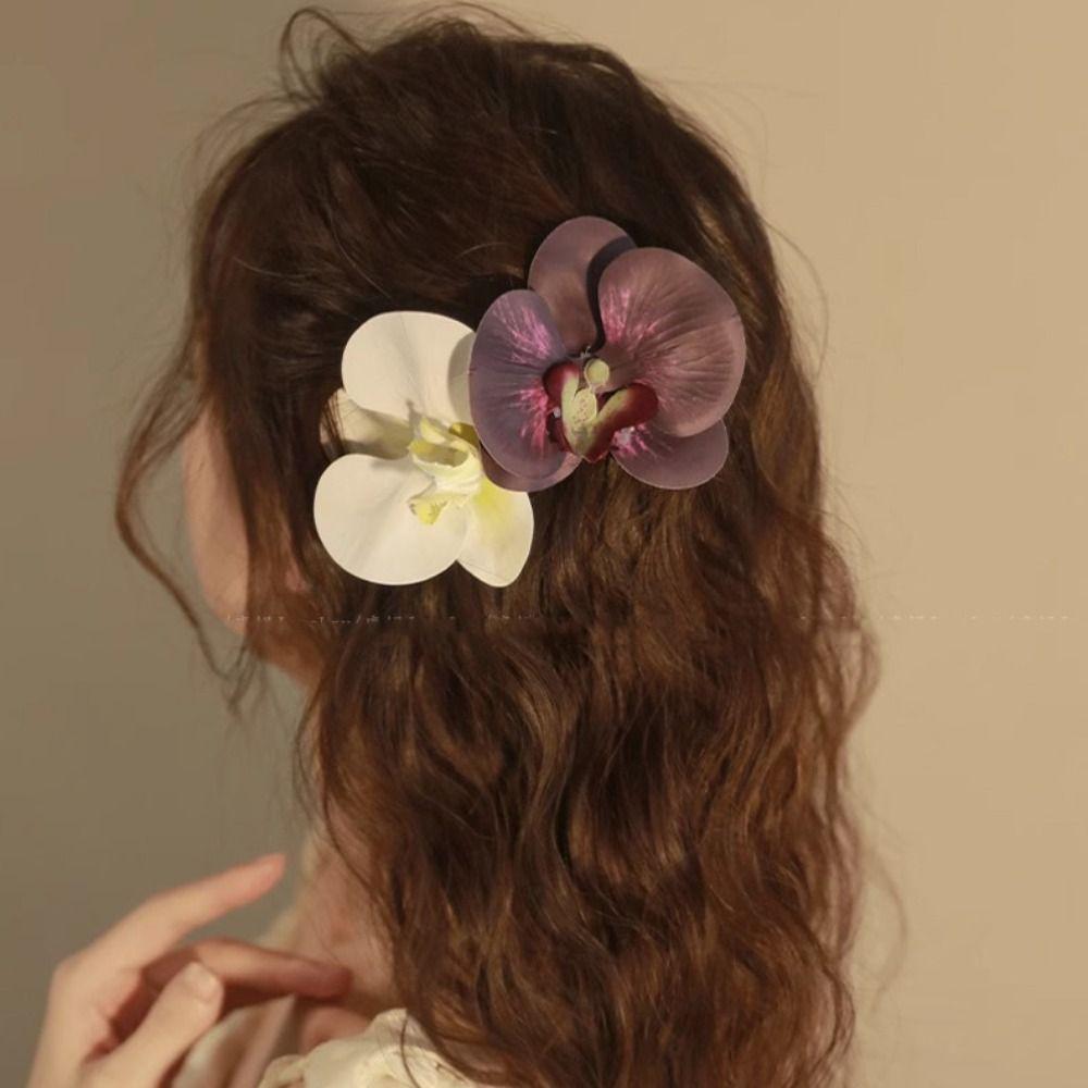 Bohemia Barrettes Flower Hair Claw Ponytail Clip Large Shark Clip Butterfly Orchid Hair Clip  Beach