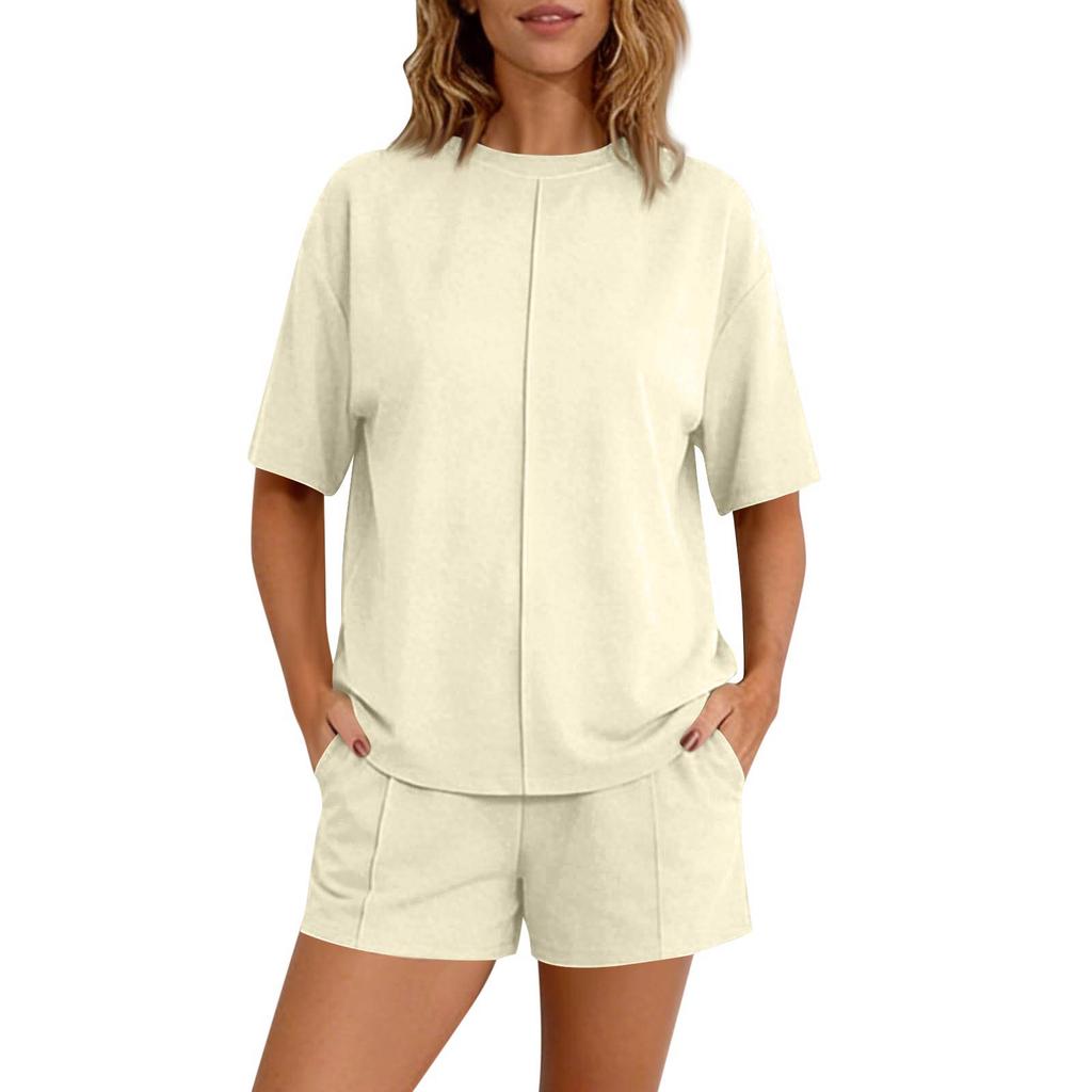 Women's 2-Piece Fashionable Casual Loose-Fit Short-Sleeve Top And Shorts Set