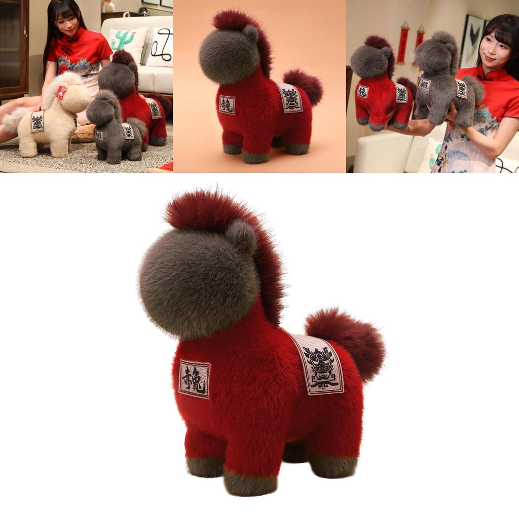 Creative Grey And Red Horse Plush Doll Children Toyfor Year Of The Horse Gift And Collectible Decor
