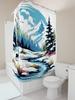 Winter Forest Mountain Shower Curtain With Deer River Snow Scene Bathroom Decor Waterproof Polyester Curtain With Hooks