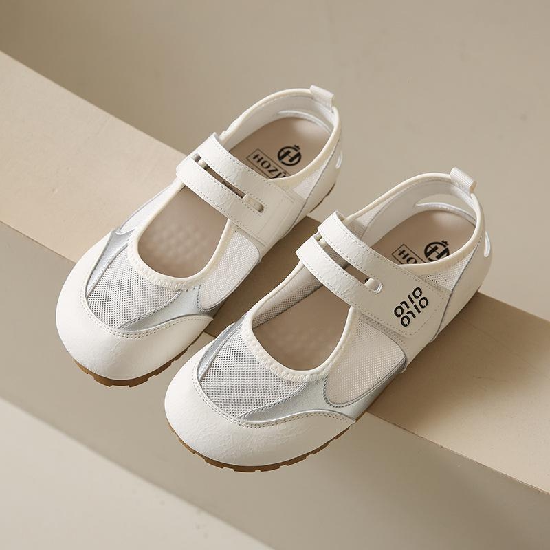 Yellow shoes mesh Mary Jane shoes summer new Velcro light mouth round head canvas shoes single shoes