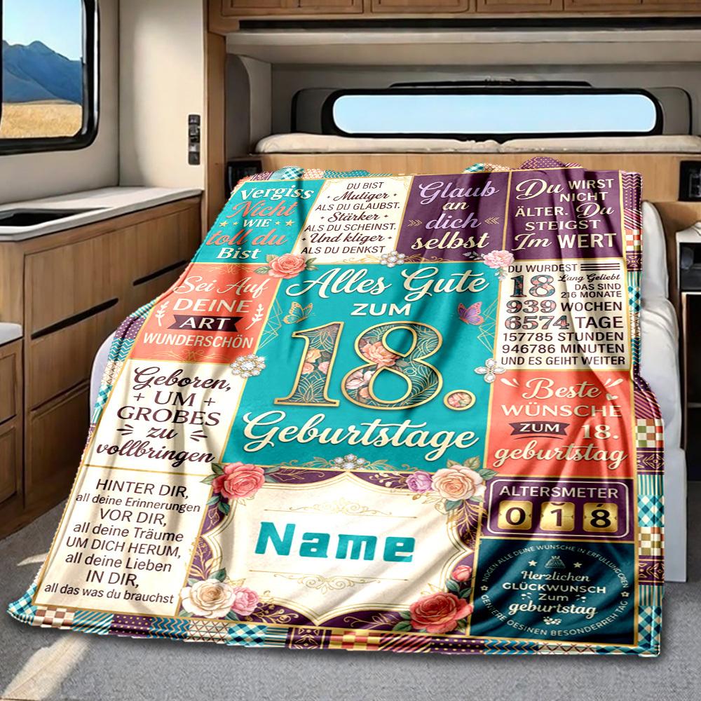 Happy 18Th Birthday Customizable Blanket Customize Your Name Comfortable Great For Picnics Outdoor Travel And Camping Sofa Office Four Seasons