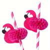 12pcs, Pink Flamingo Paper Straws, Summer Hawaii Aloha Party Supplies Tableware, Hawaiian Party Decorations Birthday Wedding Paper Drinking Straws