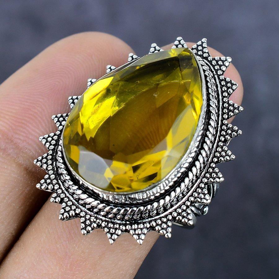 Natural Citrine Gemstone Handmade 925 Sterling Silver Jewelry Ring Size 8.5 P1v33