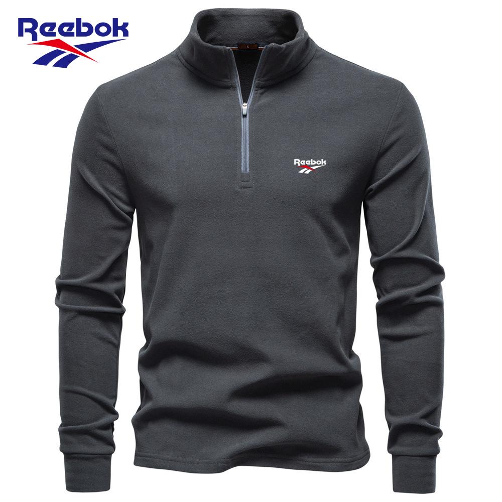 

Reebok 2026 Autumn/Winter Embroidered New Large Men s Stand Up Collar Half Zipper Long Sleeve German Velvet Warm Base Sweater XXL