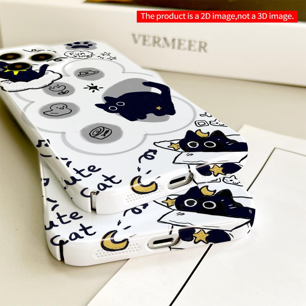 Cute Black Cat Fun Time Mobile Phone Case All inclusive film hard phone case, compatible with iPhone 18 Pro Max 17 16 15 14 13 12 11