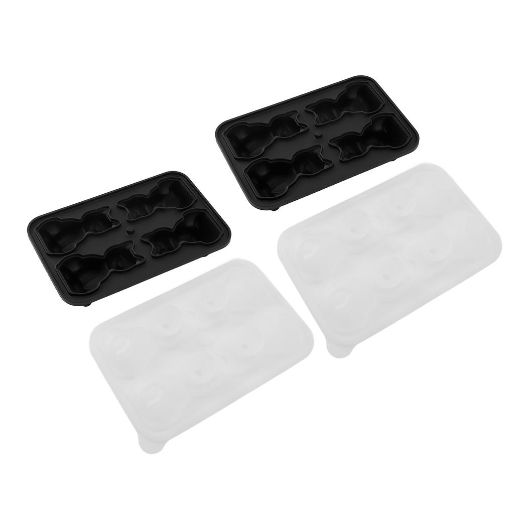 2Pcs 3D Cat Shape Silicone Tray 4 Reusable Cute Animal Shape Silicone Ice Mould for Whiskey Cocktails Ice Cream