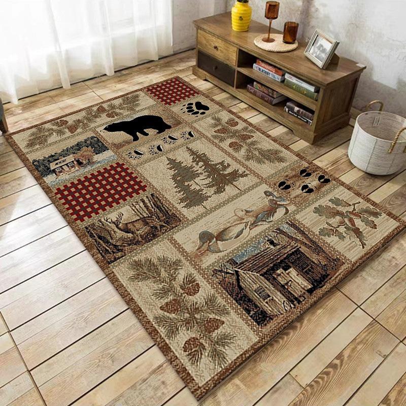 Living Room Carpet Non-slip Machine Washable Soft American Style Retro Ethnic Style Rugs Large Size Home Decoration Floor Mats
