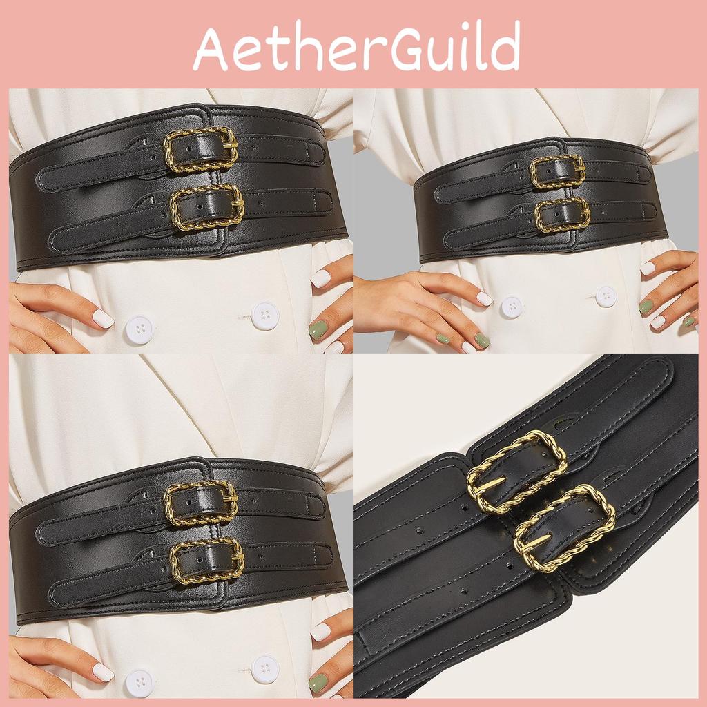 Women Elastic Vintage Waistband Waist Cincher With Double Button Buckle Twist