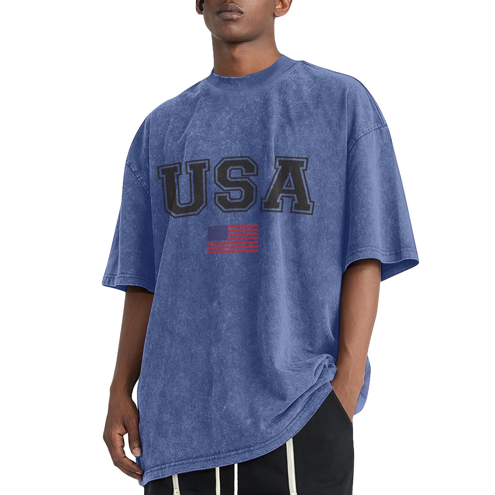 Мужская летняя однотонная потертая футболка с заниженной линией плеч мужская повседневная модная футболка XL синий 1539₽