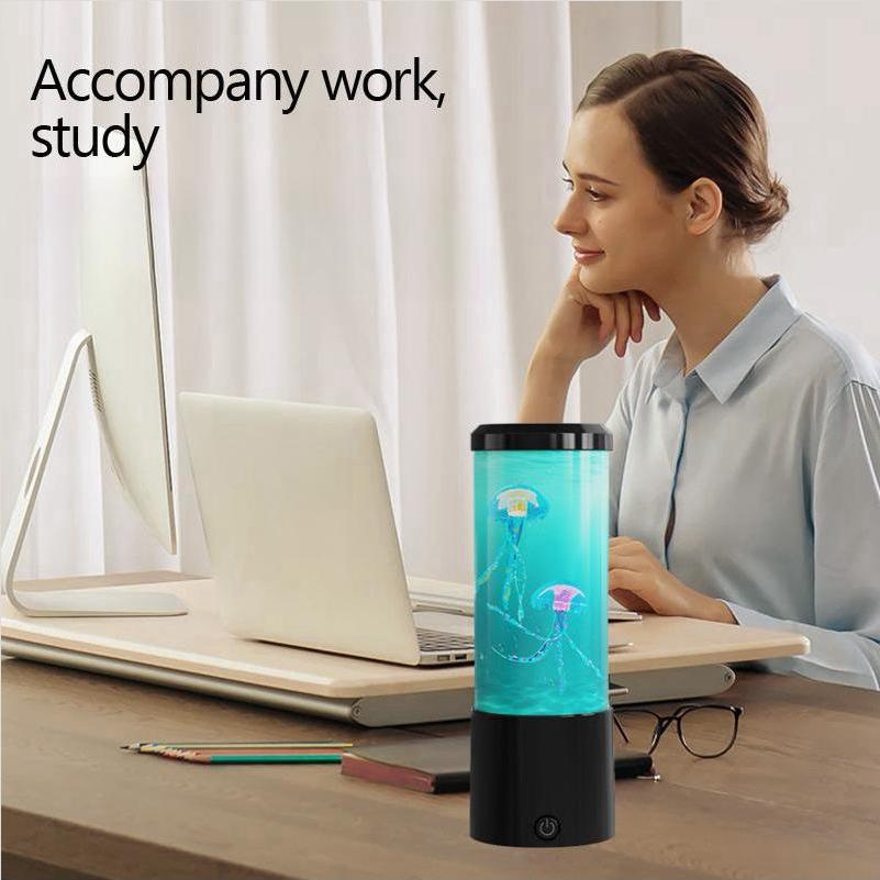 Ocean Night Light with Floating Jellyfish - Aquarium Mood Lamp for Bedroom, Calming Desktop Decor Gift Home Decoration