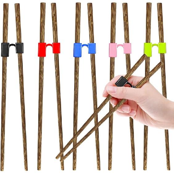 5 Pairs Kid Adult Training Chopsticks Trainers for Beginners, Japanese Wooden Beginners Training Chopsticks Helpers Set, Reble, Dishwasher Safe,