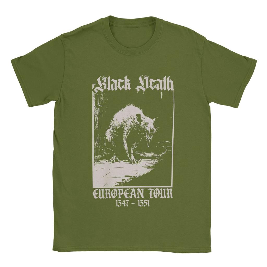 Black Death Medieval Rat Gothic Grunge T Shirts for Men 100% Cotton Vintage T-Shirt Horror Goth Tees Short Sleeve Clothes