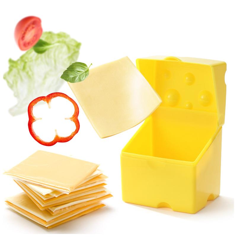 Plastic Sliced Cheese Storage Container with Lid And Holder Flip Top Butter Block Box Cheese Slice Saver Kitchen Organizer